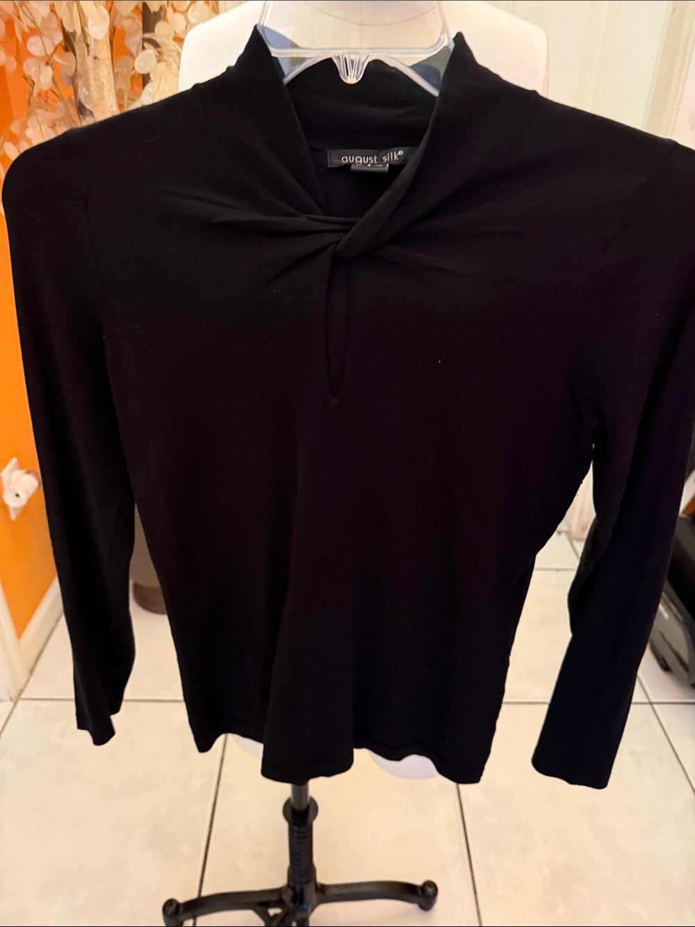 august silk Black Long-Sleeve Twist-Front Sweater